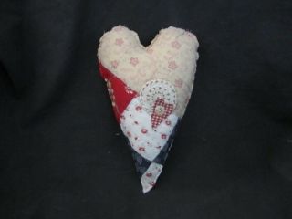 Primitive Quilted Heart Pillow - Doily,  Heart,  Button - Hanger - 17a