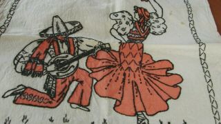 Antique Early 1900s Hand Painted Embroidered Fiesta Pillow Cover Pillowcase