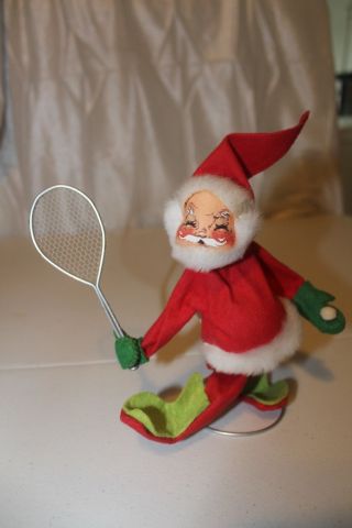 Vintage 1971 Annalee Mobilitee Doll Christmas Santa Claus Playing Tennis Racket