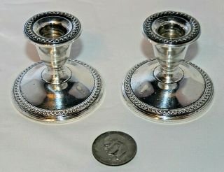Pair (2) Rogers Vintage Sterling Silver Weighted Candlesticks 3 " Great Shape