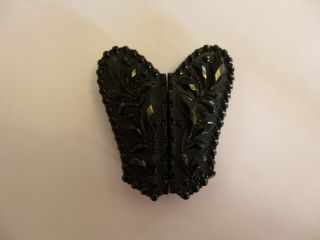 Antique Victorian Mourning Whitby Jet Or Black Glass Buckle Butterfly Shape