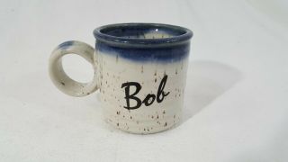 Bob Personalized Clay In Mind Pottery Coffee Mug Cup Blue White Brown Heavy
