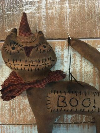 Primitive folk Art Fall Halloween Boo Black Cat Kitt Ornaments door charmers 4