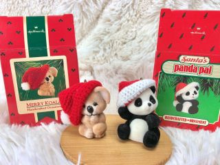 Hallmark Christmas Ornament Flocked Knit Santa Hat Panda Pal Merry Koala 1988 86