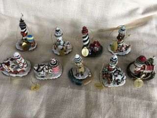 Rare Danbury Lighthouse Christmas Ornaments Set Of 9