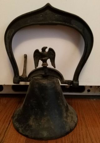 Rare Cast Iron Dinner Bell With Eagle Farmhouse Church School Antique Vintage