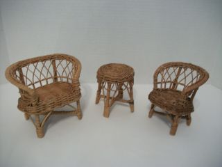 Vintage Barbie Wicker/rattan Furniture - Loveseat,  Chair,  And Side Table