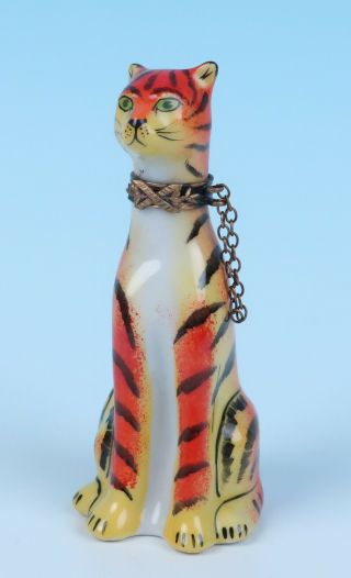 Tiger French Limoges Porcelain Figural Trinket Box Hand Painted Big Cat Figurine