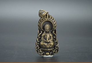Chinese Seiko Carving Pure Copper Brass Bronze Guanyin Bodhisattva Small Pendant