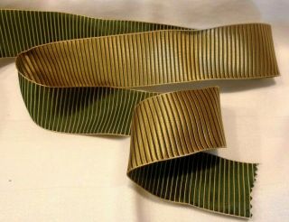 Vintage French Wired Ribbon - 9 Yds X 1 - 1/2 " - Revers.  Drk Green / Old Gold Satin