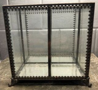 Vintage Brass And Glass Counter Trinket Display Case Divided 4 Spaces