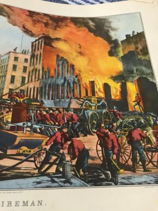 1952 Set Of 2 Vintage Prints Of Fireman Currier And Ives 13.  5x9.  5 Colin Simkin