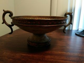 Large Ornate Tin Antiqued Copper Color Metal Centerpiece Decorative Bowl