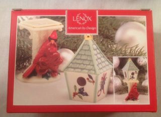 Lenox Winter Greetings Salt And Pepper Shakers Cardinal Bird House Holiday Decor