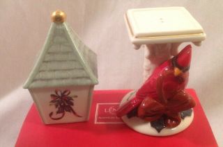 LENOX WINTER GREETINGS Salt and Pepper Shakers Cardinal Bird House Holiday Decor 4