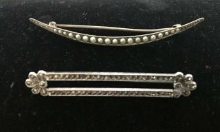 Vintage Antique Sterling Silver Victorian Art Deco Bar Pins Marcasite Faux Pearl