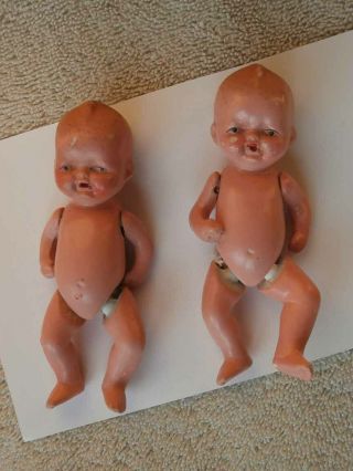 Cute Pair Depression Era Vintage All Bisque Japan Baby Dolls 3 3/4 "