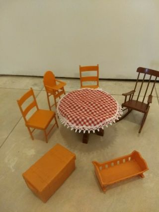 Vintage Mattel Sunshine Family Dining Set,  High Chair,  Rocking Chair,  Chest