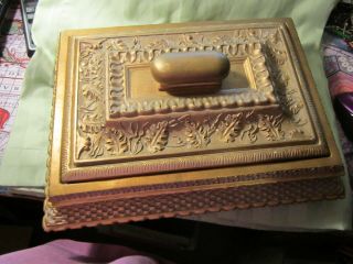 Extra Large Antiqued Gold Jewelry Box Black Velvet Lined Resin World Bazaars