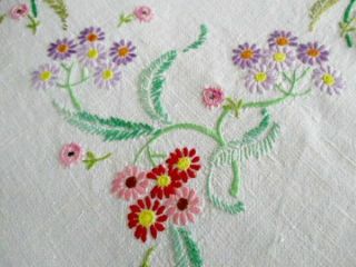 Vintage Tablecloth Hand Embroidered Small Daisy Flowers