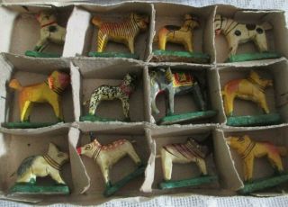 Set Of 12 Vintage Made In India Paper Mache/matchstick Miniature Animal Figurine
