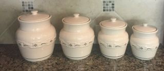 Longaberger Pottery Woven Traditions Canister Set Of 4 (blue Accents)