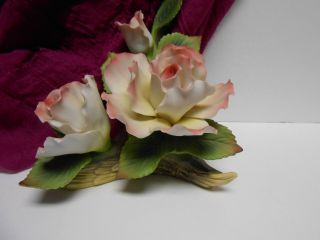 Andrea By Sadek Porcelain Flower Figurine " Three Pink Roses On Branch "