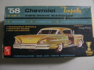 Vintage Amt 58 Chevy Chevrolet Impala 3 In 1 Model Car Box,  Plans,  Decals