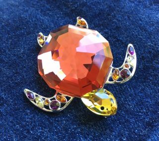 Swarovski Crystals Sea Turtle Brooch Pin,  Signed With Swan, .