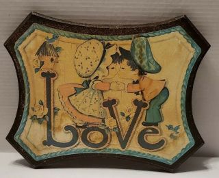 Vintage Love 70s Wooden Plaques Wall Decor 10 " X 13 " 1554