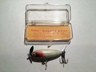 Vintage Phillips Crippled Killer Fishing Lure W Box/paper