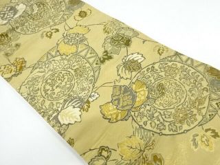 89934 Japanese Kimono / Antique Nagoya Obi / Woven Ivy Leaves