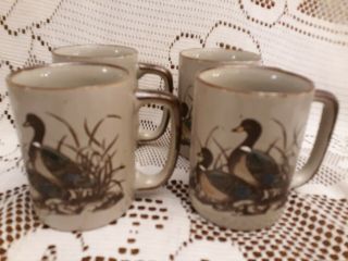 Set 4 Otagiri Japan Handcrafted Stoneware Coffee Tea Mugs Cups Mallard Ducks