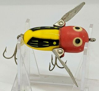 Vintage Heddon Tiny Crazy Crawler,  2.  0 In,  Red/yellow Hornet,  I Combine