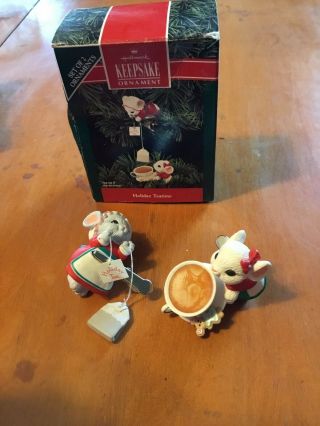 1992 Holiday Tea Time Mice 2 Piece Clip On Hallmark Keepsake Christmas Ornaments