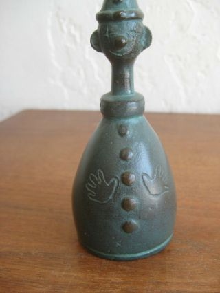 Vintage Art Deco Novelty Bronze Figural Clown Bell Japanese 4 5/8 