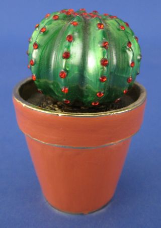 Jeweled Trinket Box Cactus In Terra Cotta Pot Enamel Red Crystals