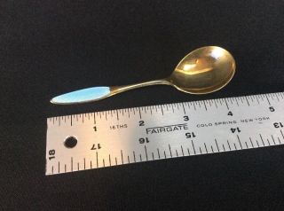 Vintage Denmark Sterling Silver Enamel Guilloche Cased Gold Wash Demitasse Spoon