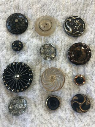 Antique Vintage Glass Buttons With Metallic Luster Detail - - Assorted