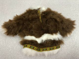 Vintage Doll Jacket White Brown Faux Fur W/ Native American Trim 8 " Long