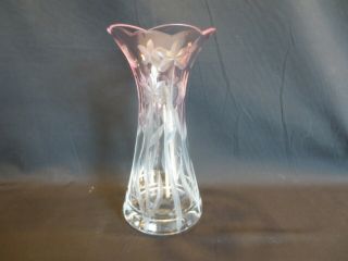 Lenox Crystal Glass Etched Vintage Signed 9 " Corset Vase W/scallop Edge Euc