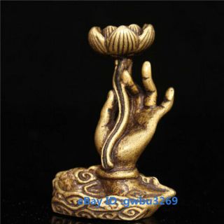 Chinese Archaize Pure Brass Small Buddha Hand Back Fragrance Statues