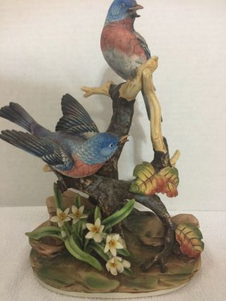 Andrea By Sadek Porcelain Bird Figurine Group Of Bluebirds