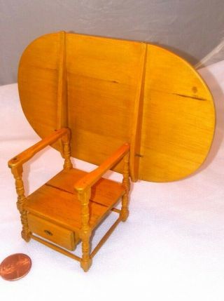 Vintage Dollhouse Miniature Artisan Antique Tilt - Top Table Chair Unsigned