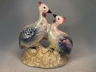Luster Ware Birds Blue Pink Opalescent Quail Or Guinea Fowl Made In Brazil