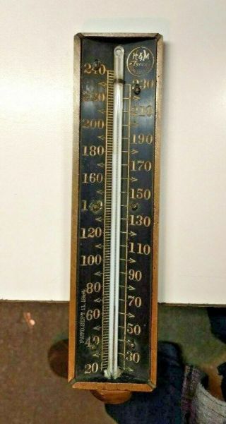 Antique H&m Tycos Brass Thermometer Rochester York Train Ship