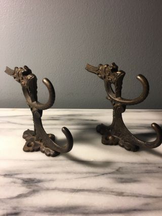 Antique Wall Mounted Hook Set — 2 Iron Face Wall Hooks