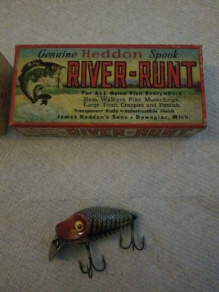 VINTAGE FISHING LURE HEDDON MIDGET RIVER RUNT 9020 XBW W/BOX 4