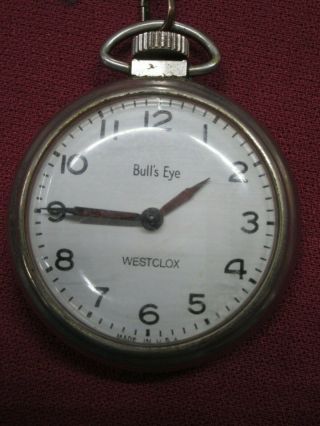 Vintage Westclox Bulls Eye Pocket Watch W/chain Good