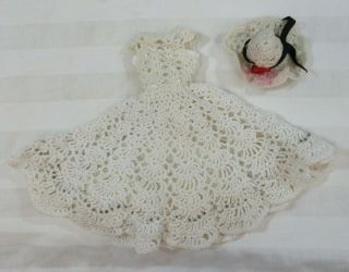 Vtg Crochet Knit Dress Barbie Doll Dress Hat Beaded Lined Handmade Fit Flare